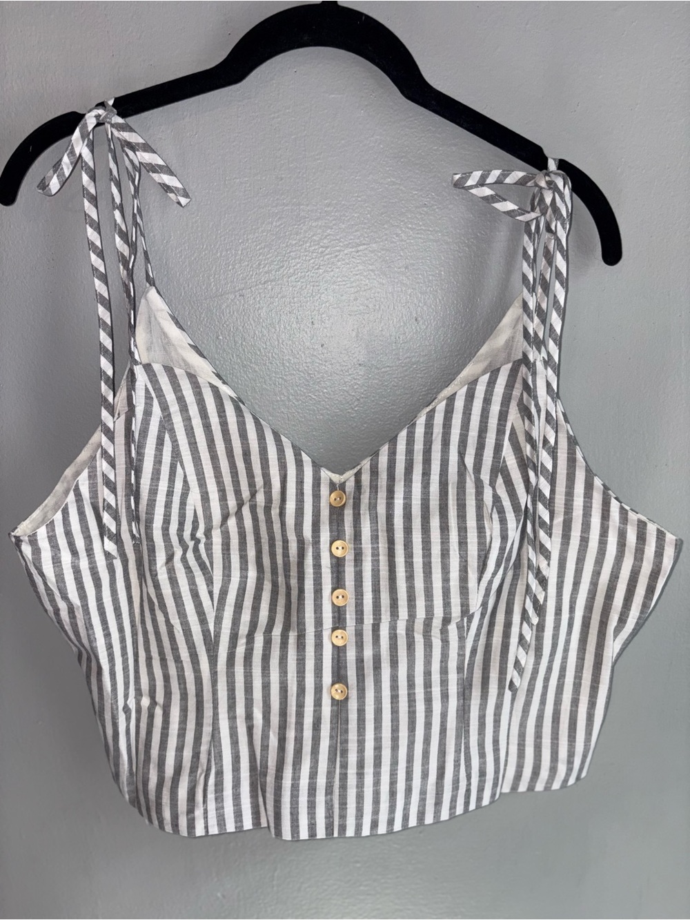 Hayden Gray & White Striped Tie-Shoulder Crop Top